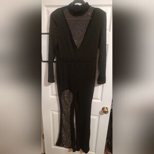 Elegant Black Jumpsuit with Rhinestone Detail